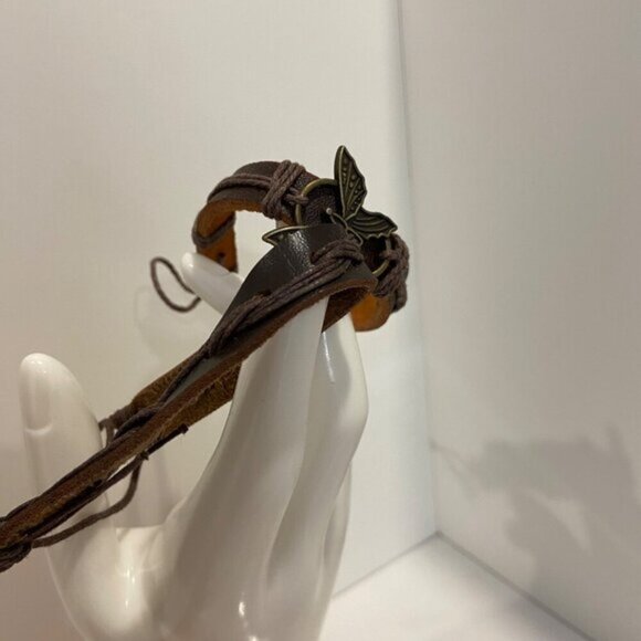 Boho Leather Cord Butterfly Charm 2 set Bracelets genuine leather brown nature - Picture 11 of 11